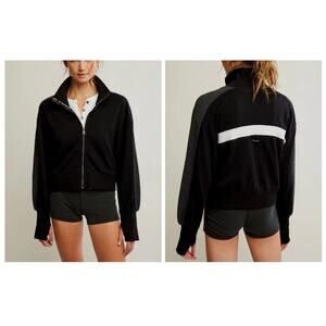 Free People Movement High Jump Full Zip Up Track Jacket Oversized Black Medium